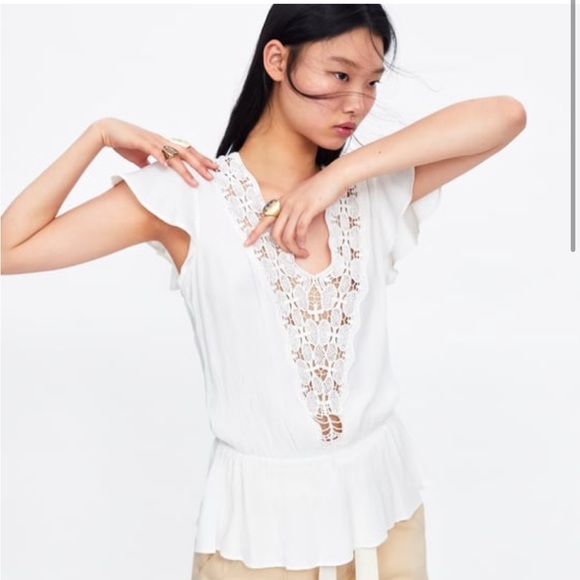 Zara Ivory Crochet Lace Top - Picture 5 of 6